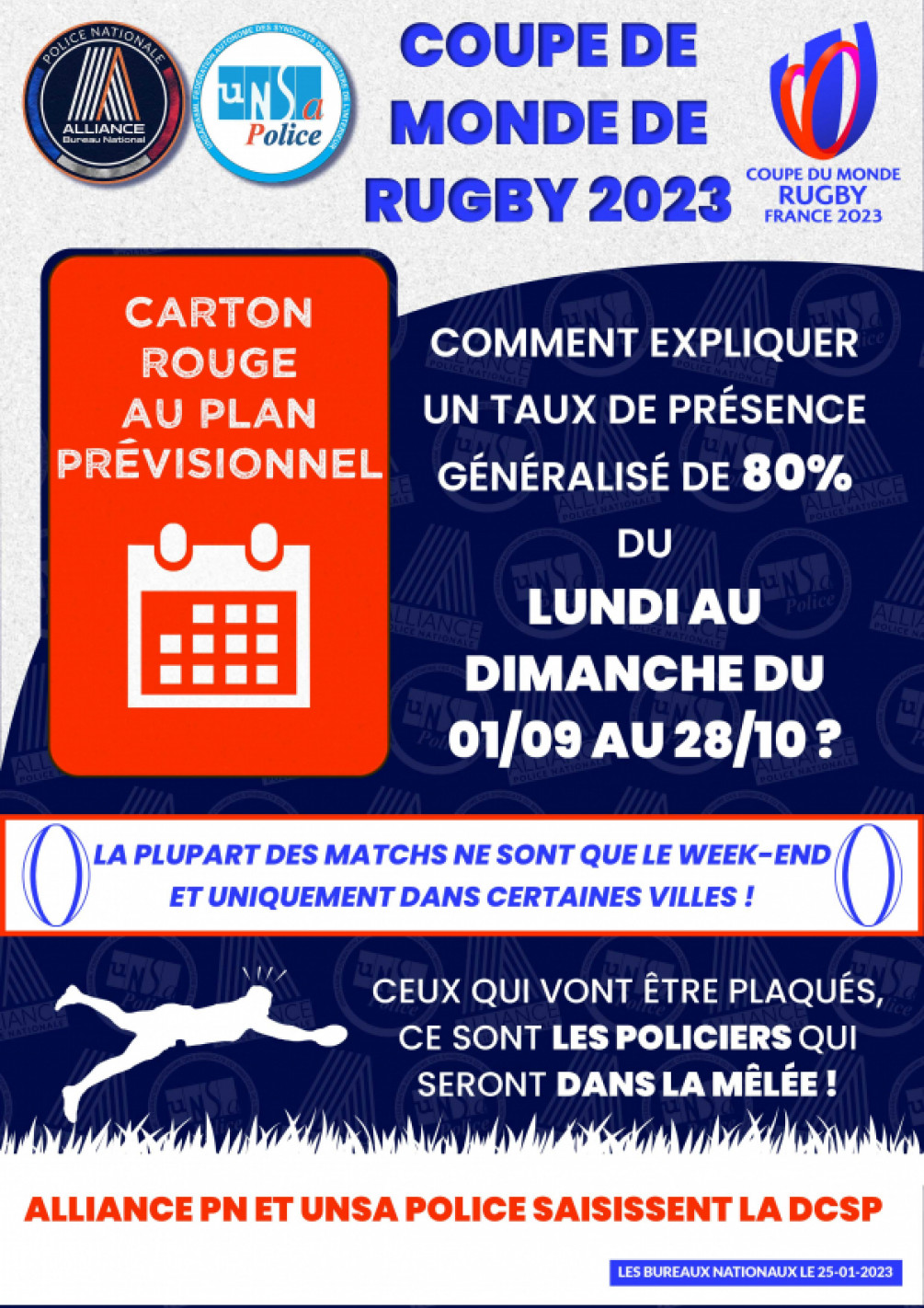 Plan prévisionnel de congés (Coupe du monde de rugby 2023) 👉 Alliance et Unsa Police saisissent la DCSP
